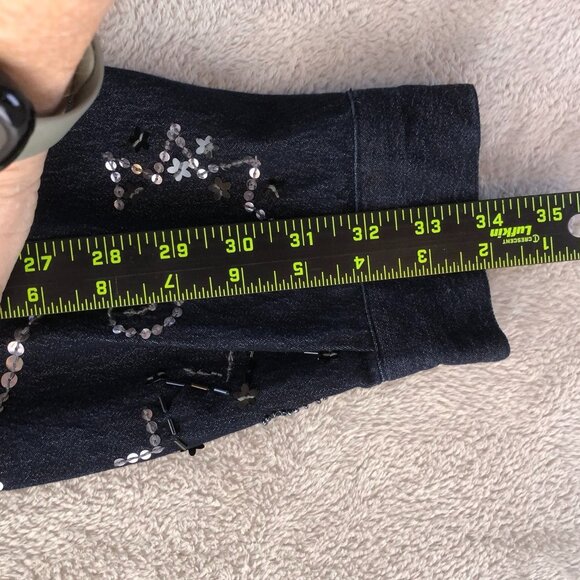 Victor Costa Occasion Women's Denim Jacket Embellished Snap Front Black - Picture 8 of 13